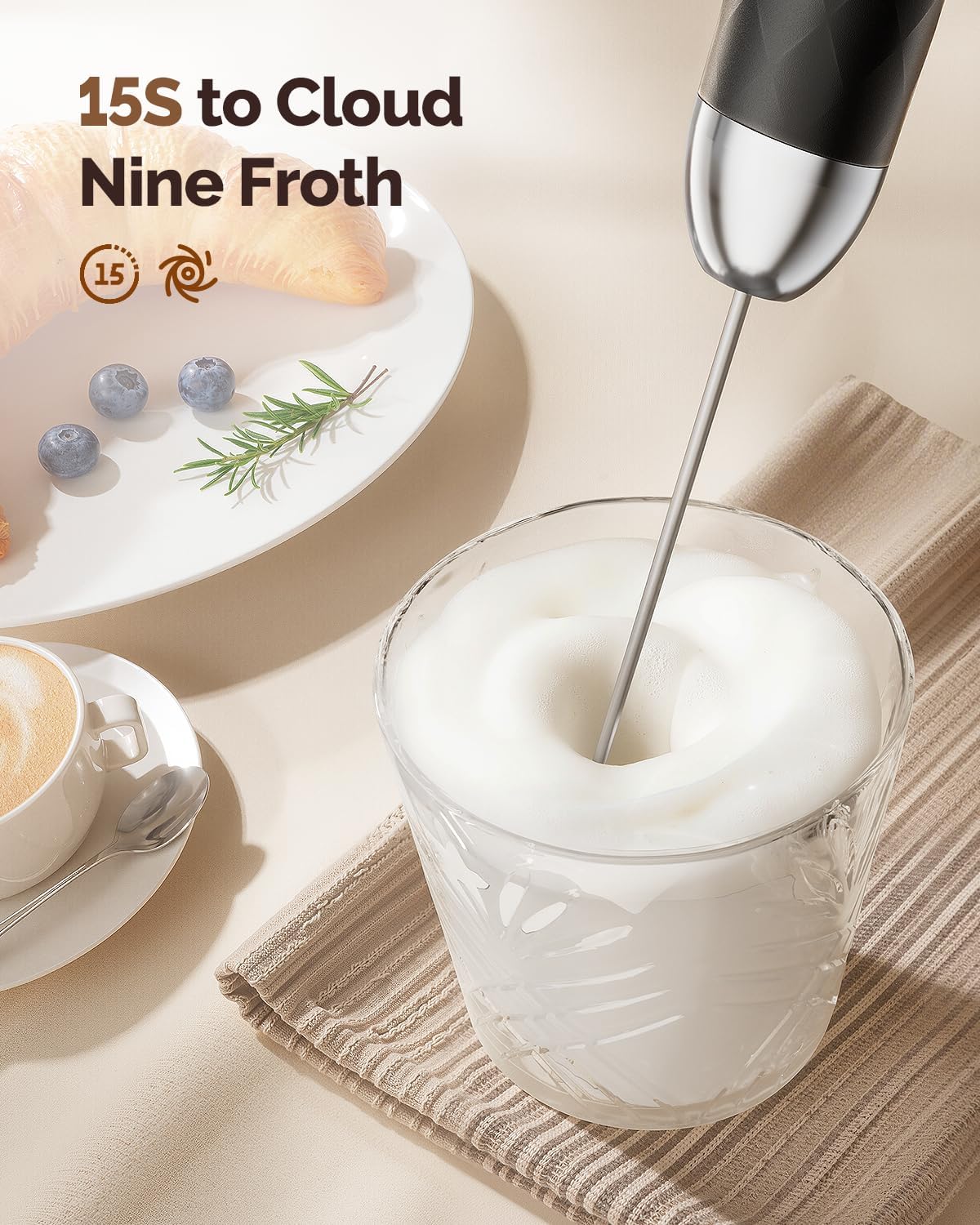 Maestri House Rechargeable Milk Frother with Stepless Speed Control, LunaFro 2.0 Handheld Electric Foam Maker Waterproof Drink Mixer Foamer for Lattes, Cappuccino - Image 6