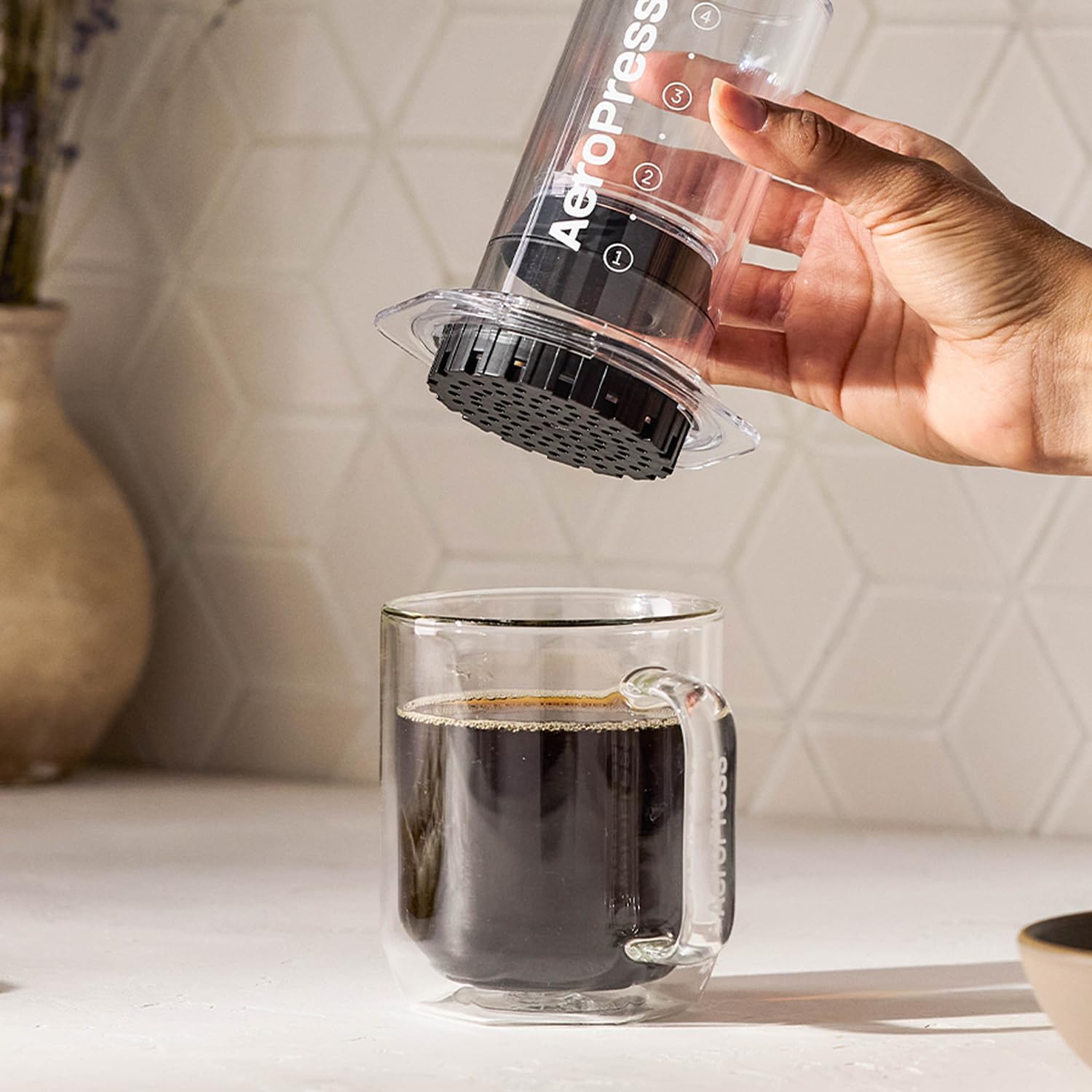 AeroPress Clear Coffee Press - All-in-One French Press, Pour-Over & Espresso Style Manual Brewer, 2 Min Brew for Less Bitterness, More Flavor, Small Portable Coffee Maker, Travel & Camping - Image 5