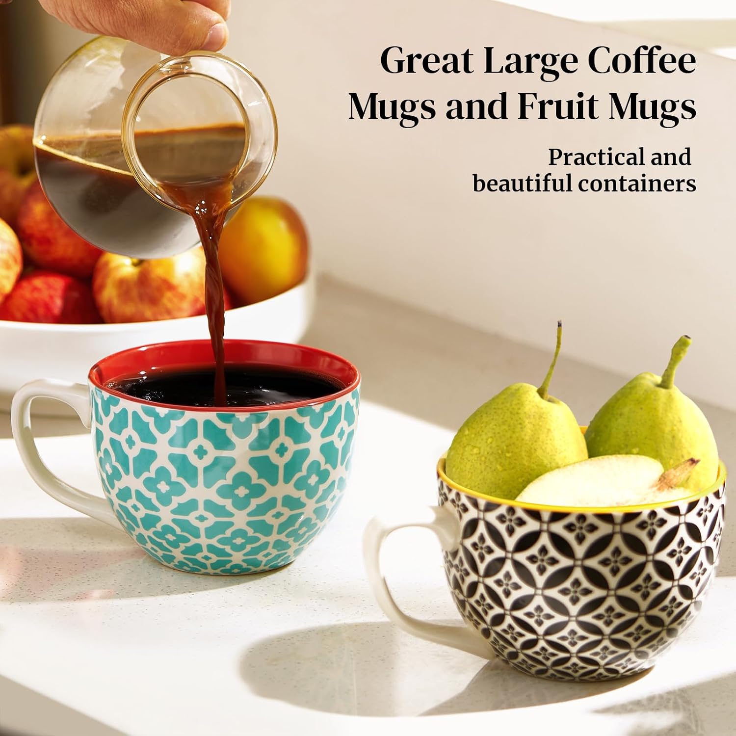 DOWAN Mosaian Soup Mugs, 24oz Large Coffee Mugs Set of 4, Soup Mugs With Handles, Ceramic Mugs for Soup/Coffee/Cereal/Latte, Thanksgiving and Housewarming Gifts for Family and Friends - Image 5