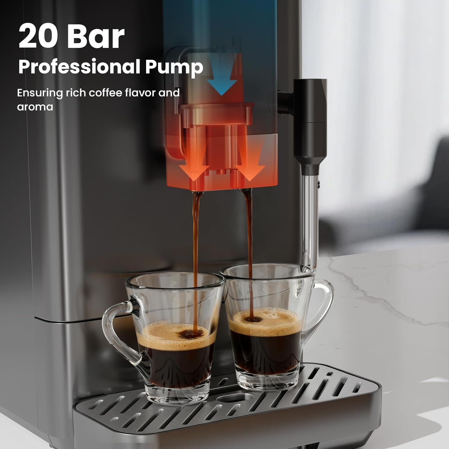 Kismile 20 Bar Automatic Espresso Machine, All-in-One Grind and Brew Coffee Maker with Built-in Grinder, Cappuccino Machines with Milk Frother, One-Touch Americano and Lattes for Home/Office/Gift - Image 2