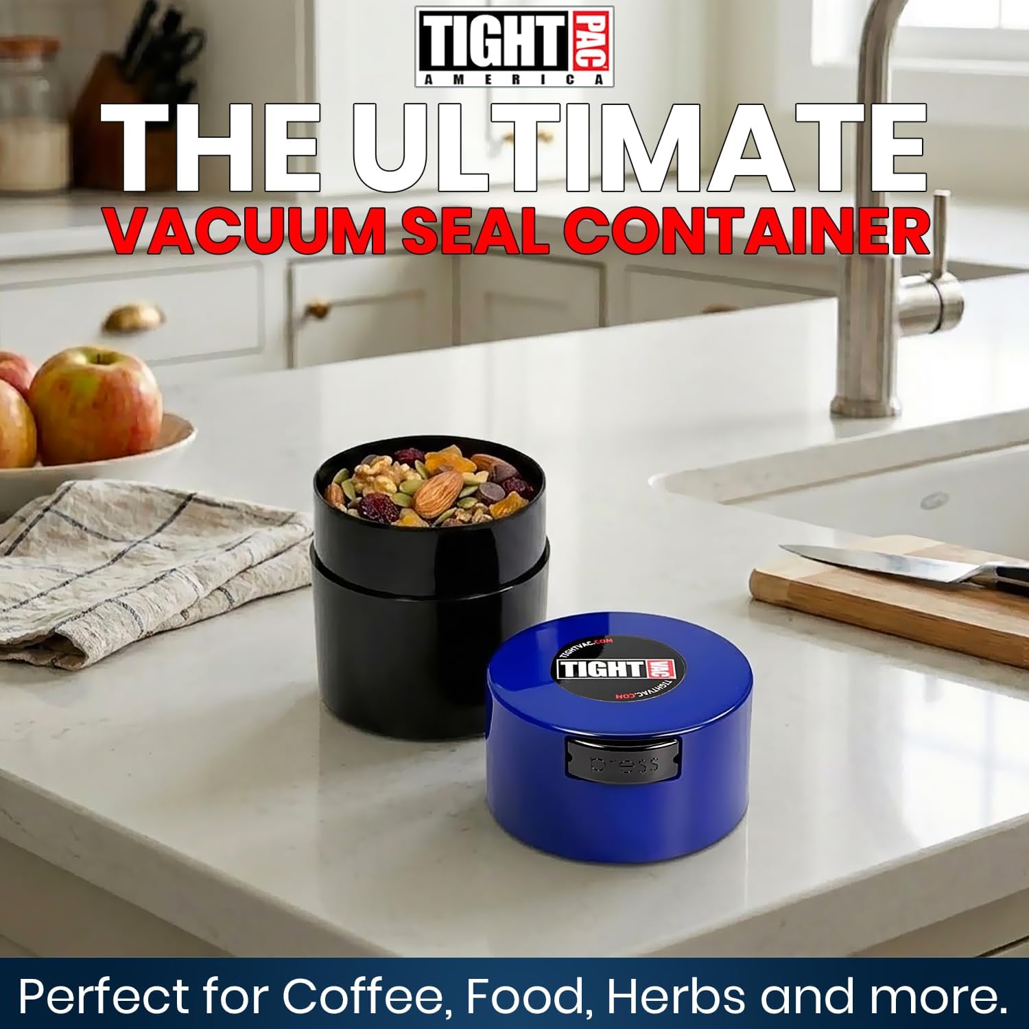 Tightvac - Premium Airtight Herb Storage Container - Holds ½ oz to 3 ounces - Keep Your Herbs and Dry Goods Fresh and Flavorful. Black Blue - Image 2