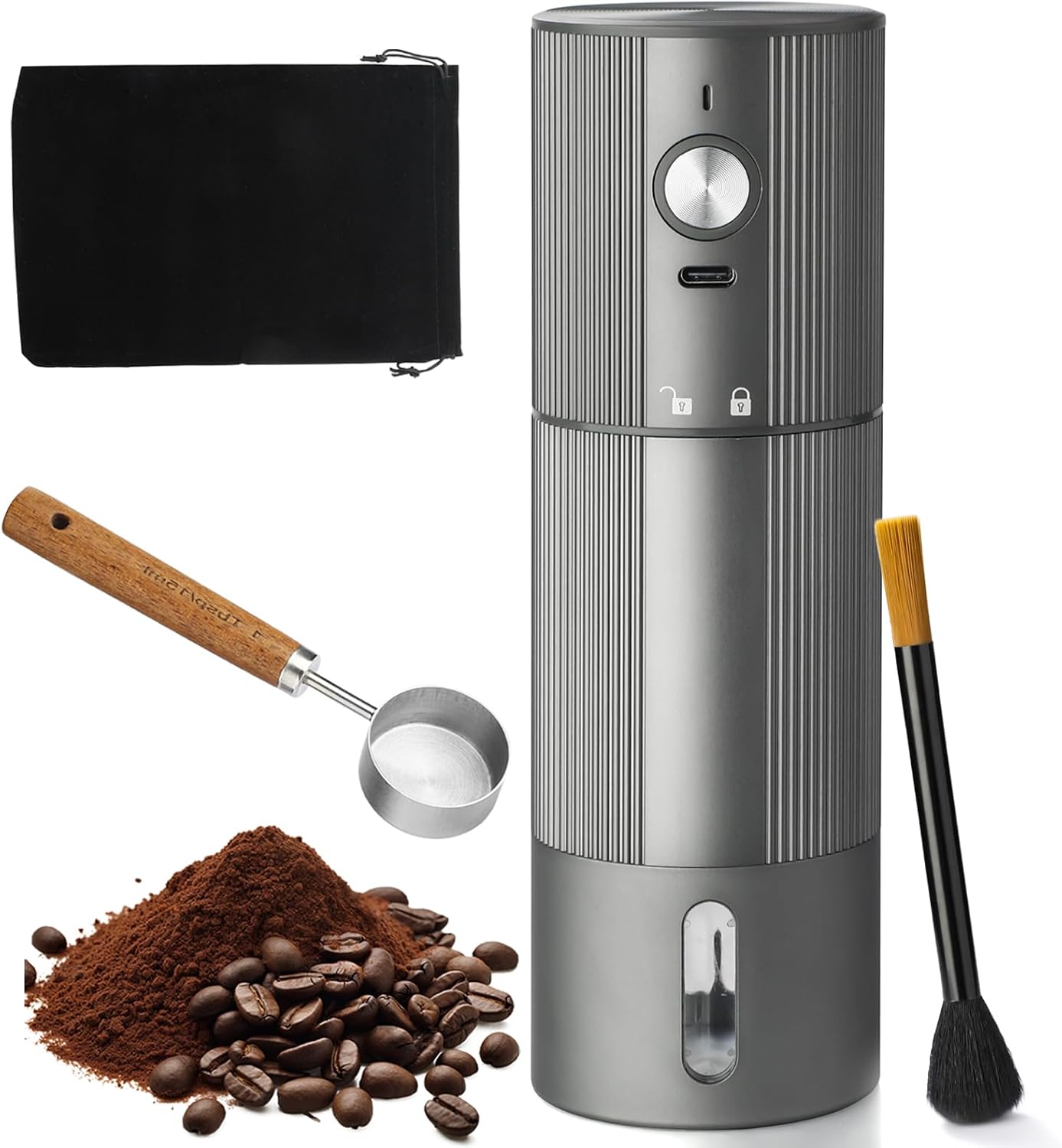 Portable Coffee Grinder Electric Burr Coffee Grinder with 45 Adjustable Settings, Rechargeable Coffee Grinders for Espresso, Travel, Camping and Office (Silver) - Image 2