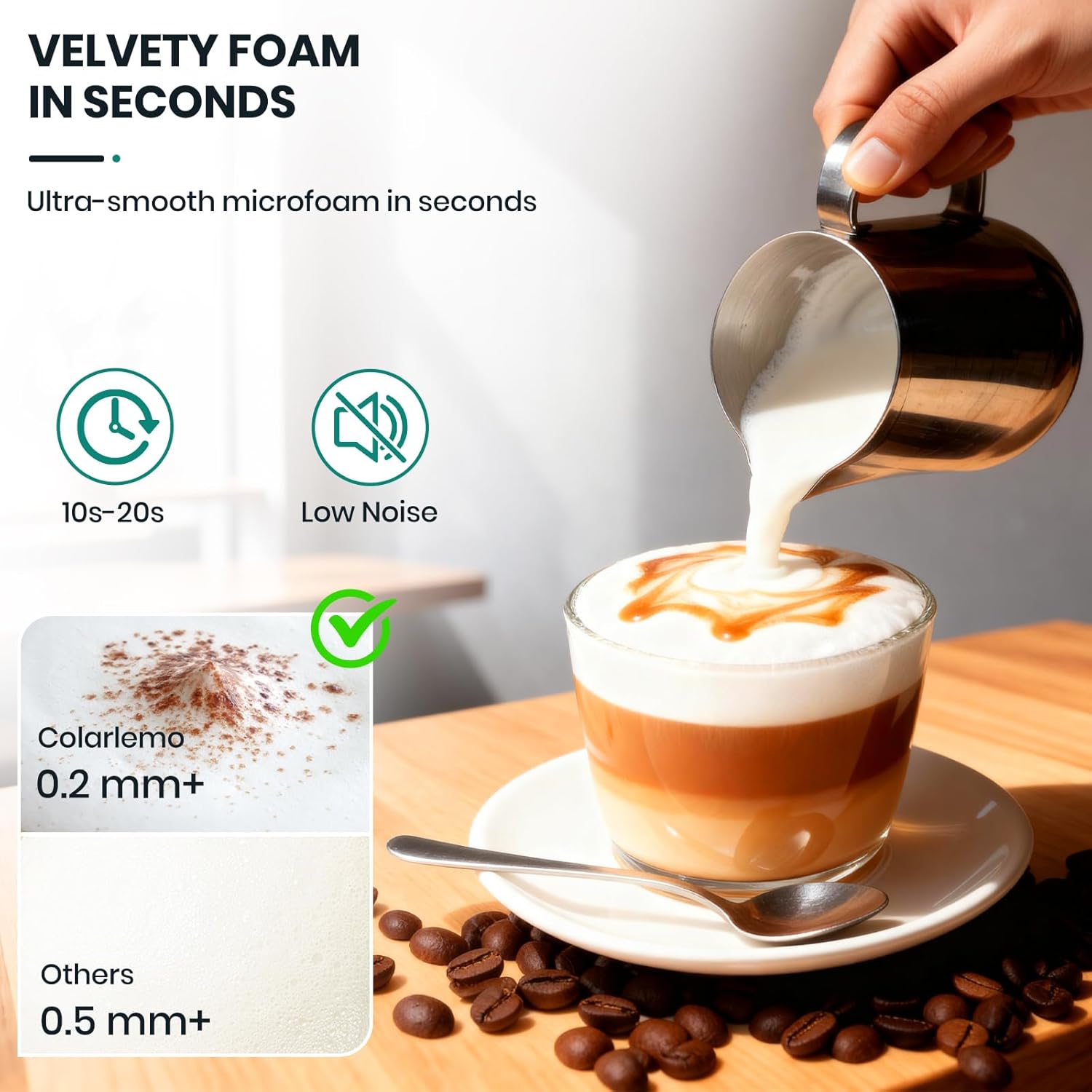 Colarlemo Milk Frother Handheld Rechargeable with Stand, Frother Wand Drink Mixer Electric Whisk for Coffee, Detachable With 3 Stainless Whisks, Hand Mixer for Lattes, Cappuccino, Matcha, Egg, Black - Image 2