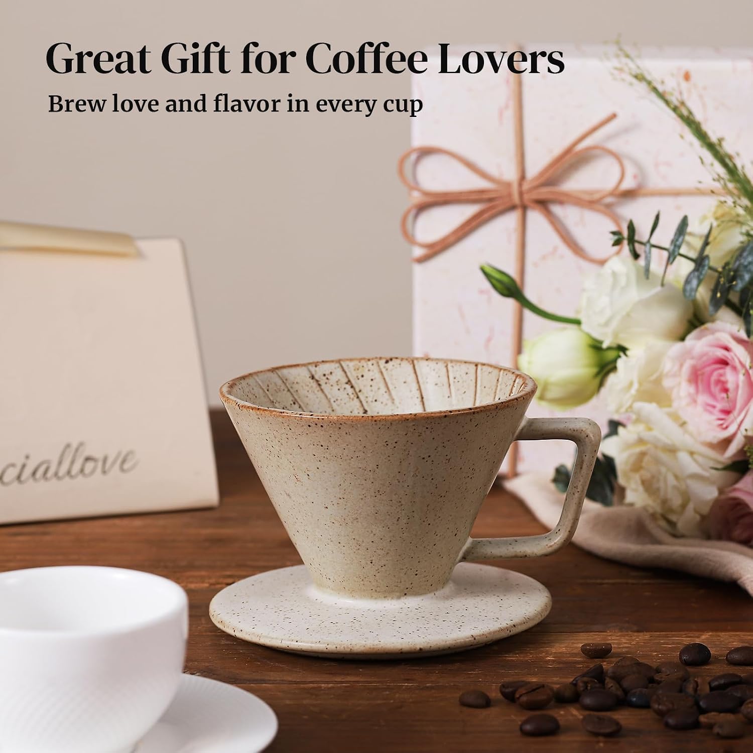 DOWAN Pour Over Coffee Maker, Non-Electric Pour Over Coffee Dripper, Manual Brew Maker, Single Cups Porcelain Slow Brewing Accessories for Gifts, Grey - Image 8