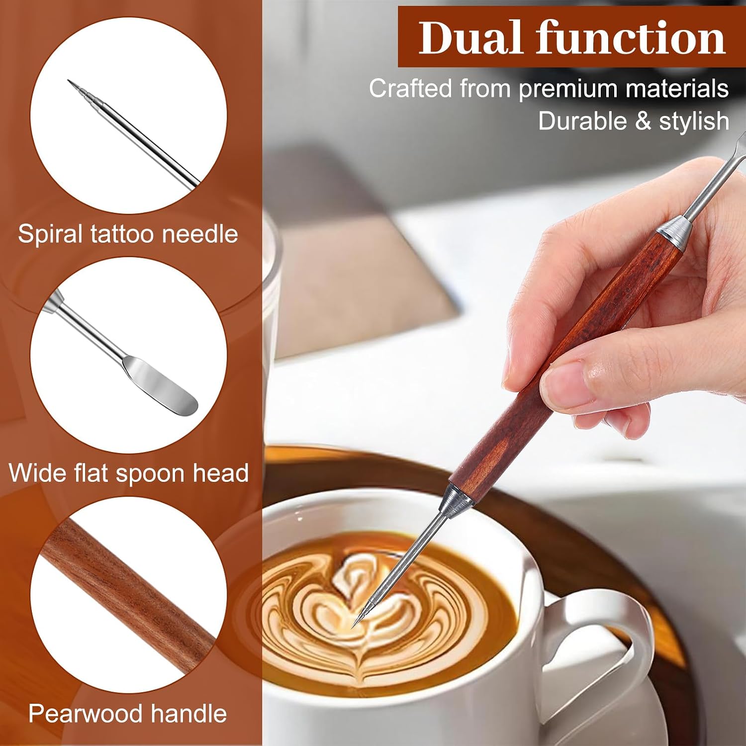 Mabor 2Pcs Latte Art Pen Set, Stainless Steel Coffee Drawing Tool, Double-Ended Barista Accessories for Creating Professional Espresso Tools for Home & Cafe Use - Image 5