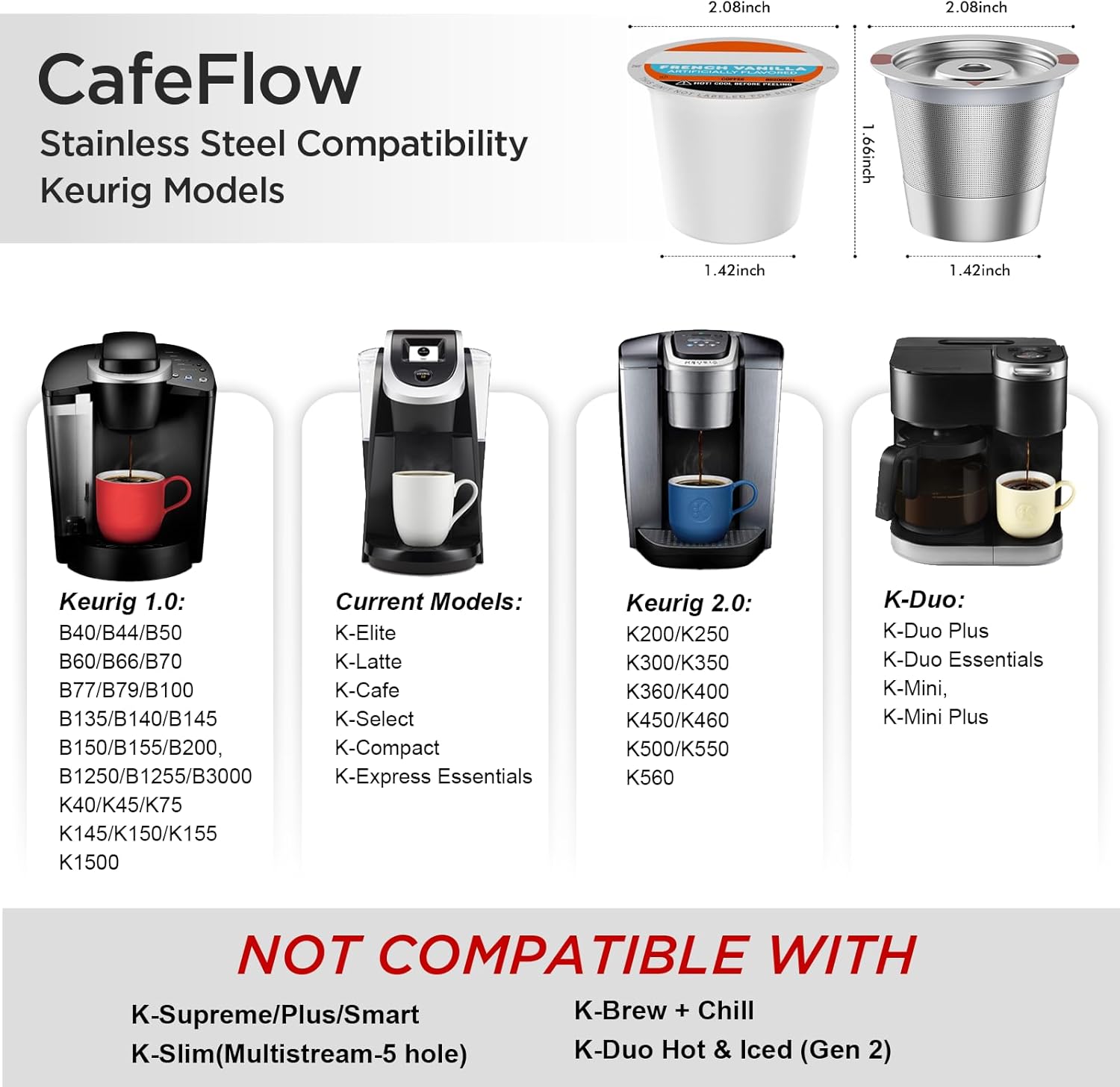Noalto Reusable K Cups for Keurig,Stainless Steel Refillable Coffee Pods - Metal K Cup Reusable Coffee Filter for K-Classic K-Elite K-Express K-Mini Keurig 1.0 & 2.0, BPA Free (2 pack) - Image 3