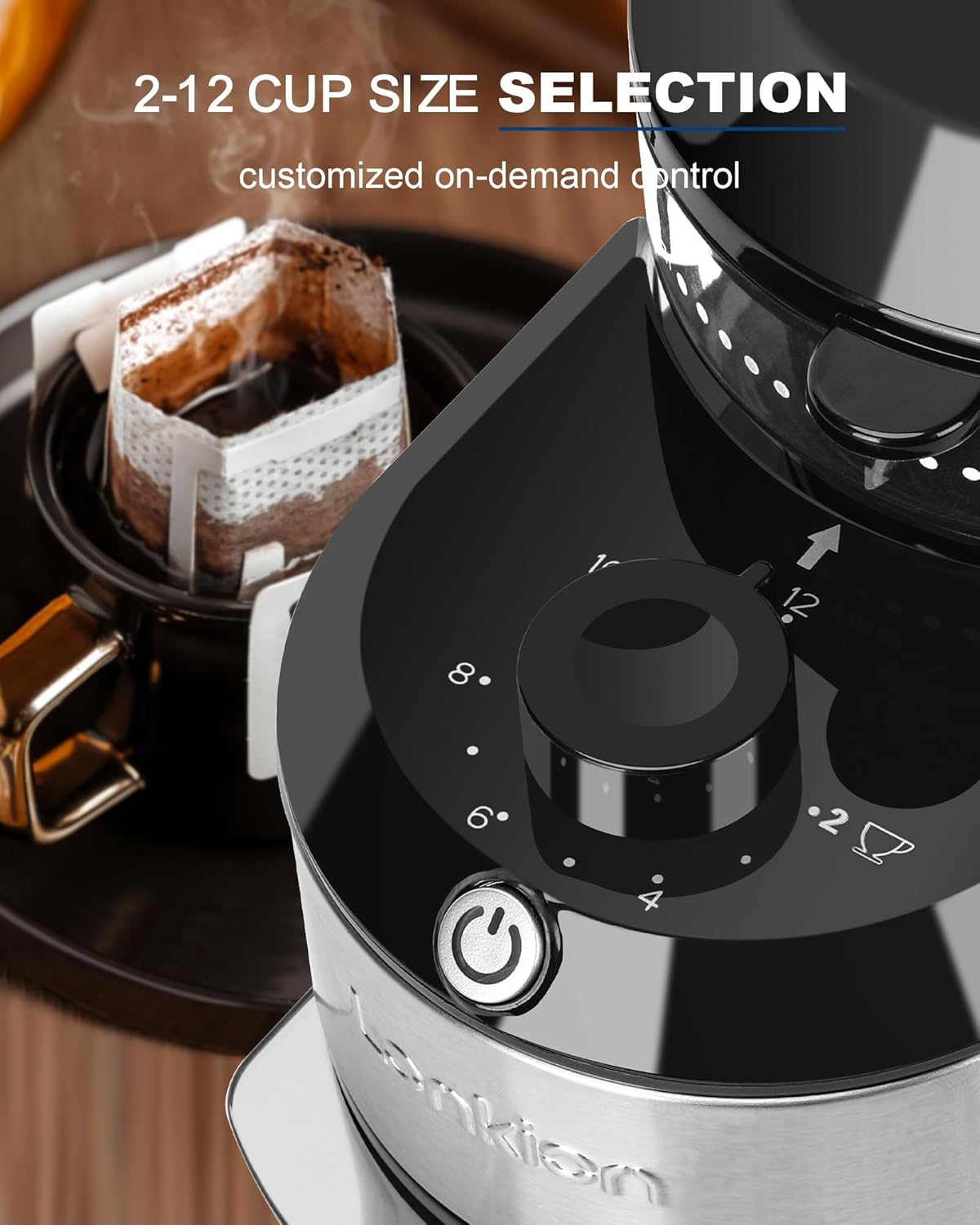 Lonkion Burr Coffee Grinder Electric - Adjustable Burr Grinder with 28 Precise Grind Settings for 12 Cups - Coffee Grinders for Home Use - Professional Coffee Bean Grinder - Stainless Steel - Image 3