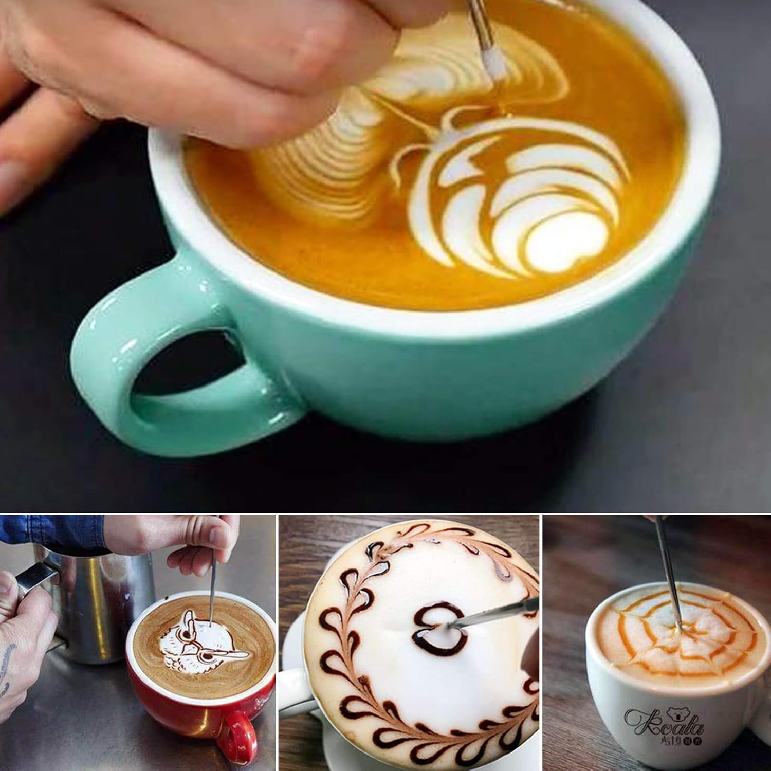 Milk Frothing Pitcher 20oz,Espresso Steaming Pitchers 600ml,Espresso Machine Accessories,Milk Frother cup 20 Oz, Coffee Cappuccino Latte Art,Stainless Steel Jug Cup with Decorating Art Pen - Image 7