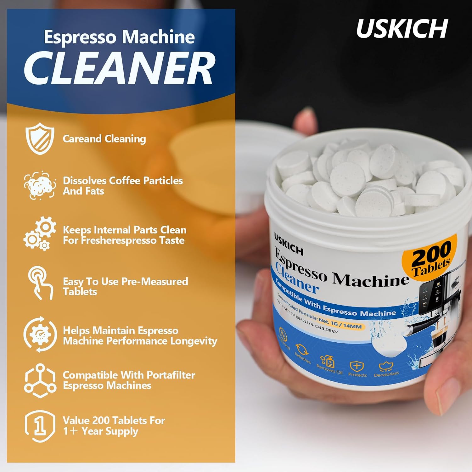 Espresso Machine Cleaning Tablets Descaling -200 Tablets, Compatible with Breville Barista Express, Gaggia, Delonghi, Jura, Philips - Universal Coffee Machine Cleaner Solution for Espresso Machines - Image 3
