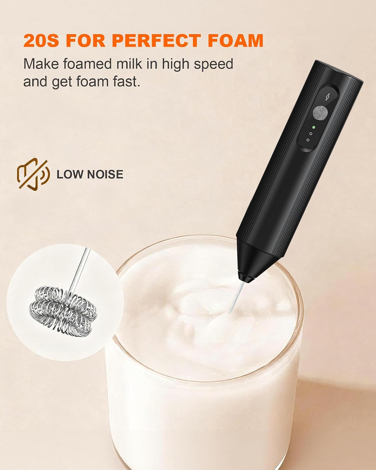 3-Speed Rechargeable Milk Frother Handheld, Dual Coil Whisk Coffee Frother Handheld - Portable Hand Frother Wand for Coffee Matcha Cappuccino & Hot Chocolate, Kitchen Gift, Black - Image 8
