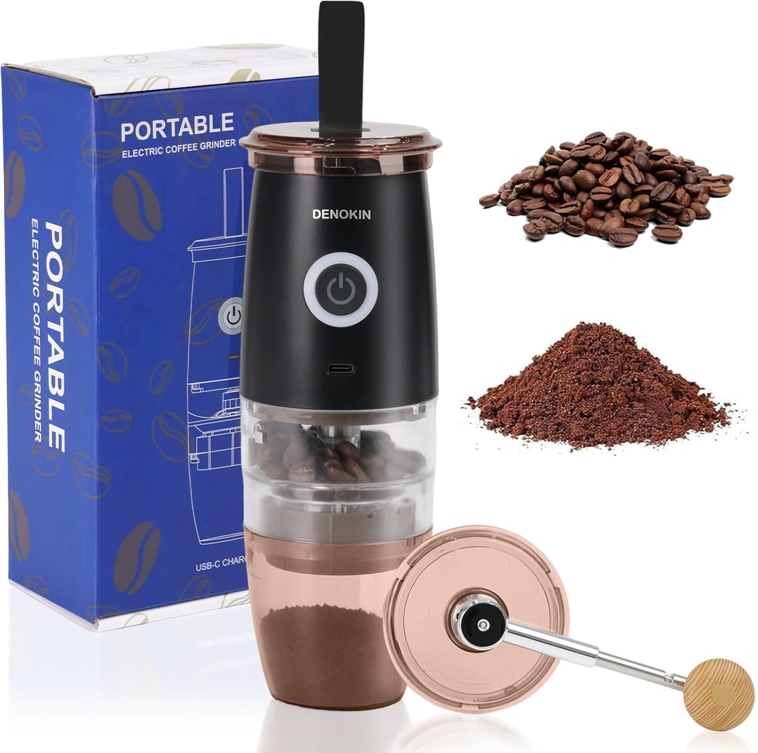Portable Burr Coffee Grinder, Electric/Manual 2-in-1 Cafe Bean Grind Mill, USB Rechargable Mini Electric Coffee Grinder with 5 Grind Settings