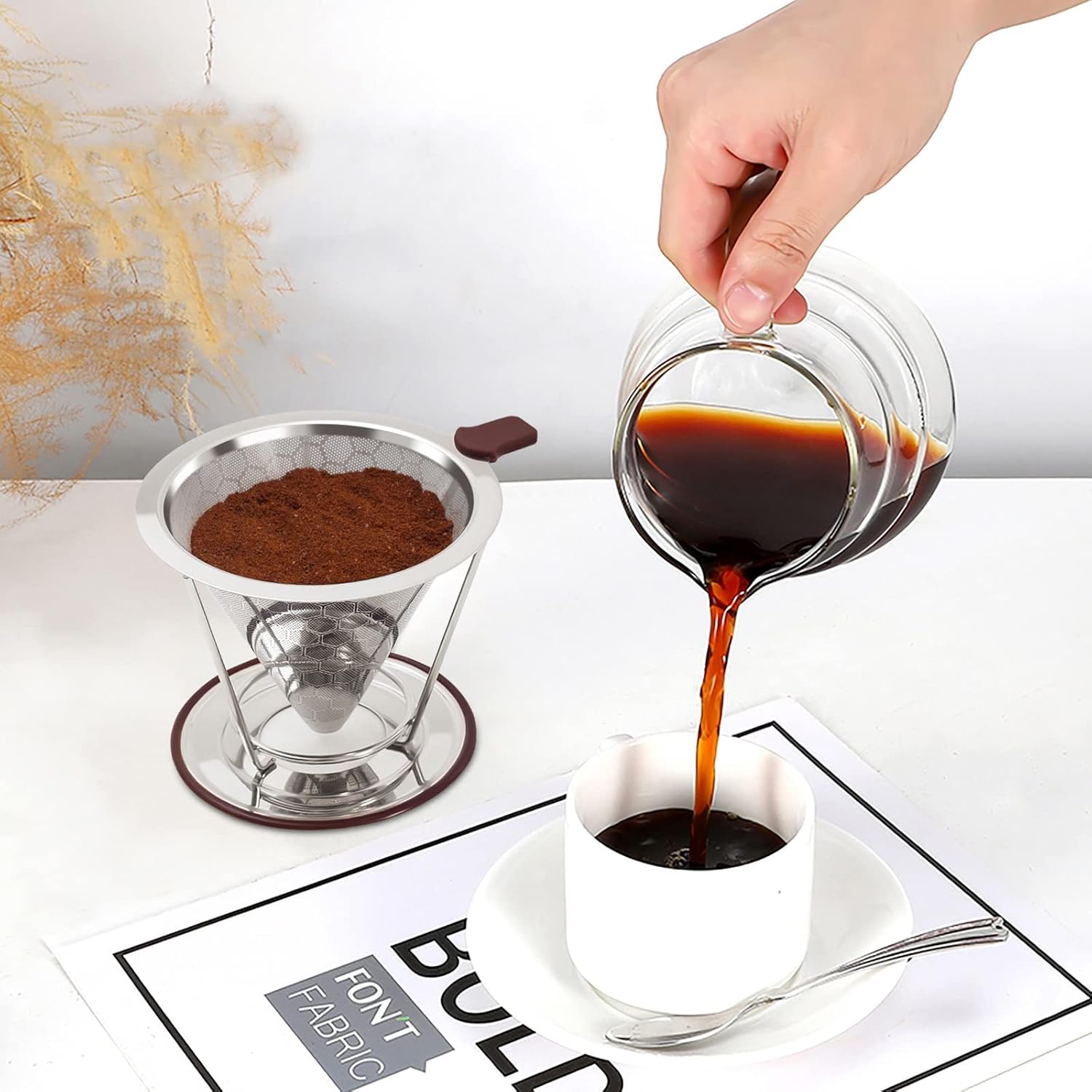 Pour Over Coffee Dripper, MISETTO Stainless Steel Filter,Easy to Clean Paperless pour over coffee maker,Reusable Filter,Cone Dripper with Removable Cup - Image 7