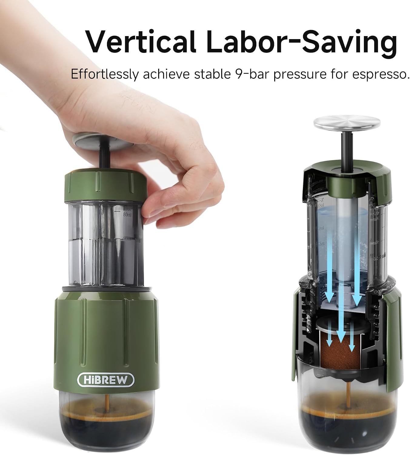 HIBREW H4D Manual Espresso Maker for Camping & Travel - Portable Hand-Pump Coffee Machine Built-in Cup, 2-in-1 Compatible Ground Coffee & Nes Original Pods - Image 5