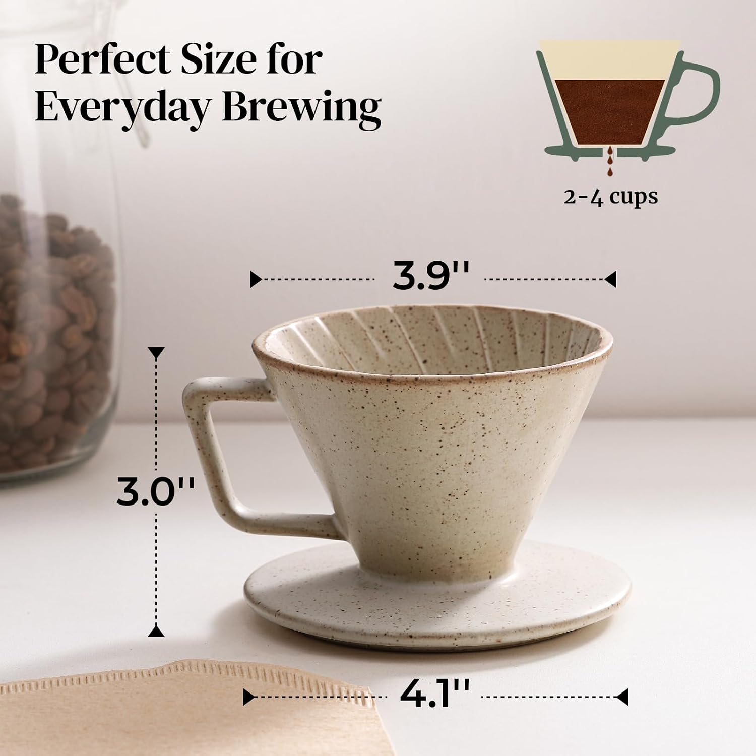 DOWAN Pour Over Coffee Maker, Non-Electric Pour Over Coffee Dripper, Manual Brew Maker, Single Cups Porcelain Slow Brewing Accessories for Gifts, Grey - Image 2