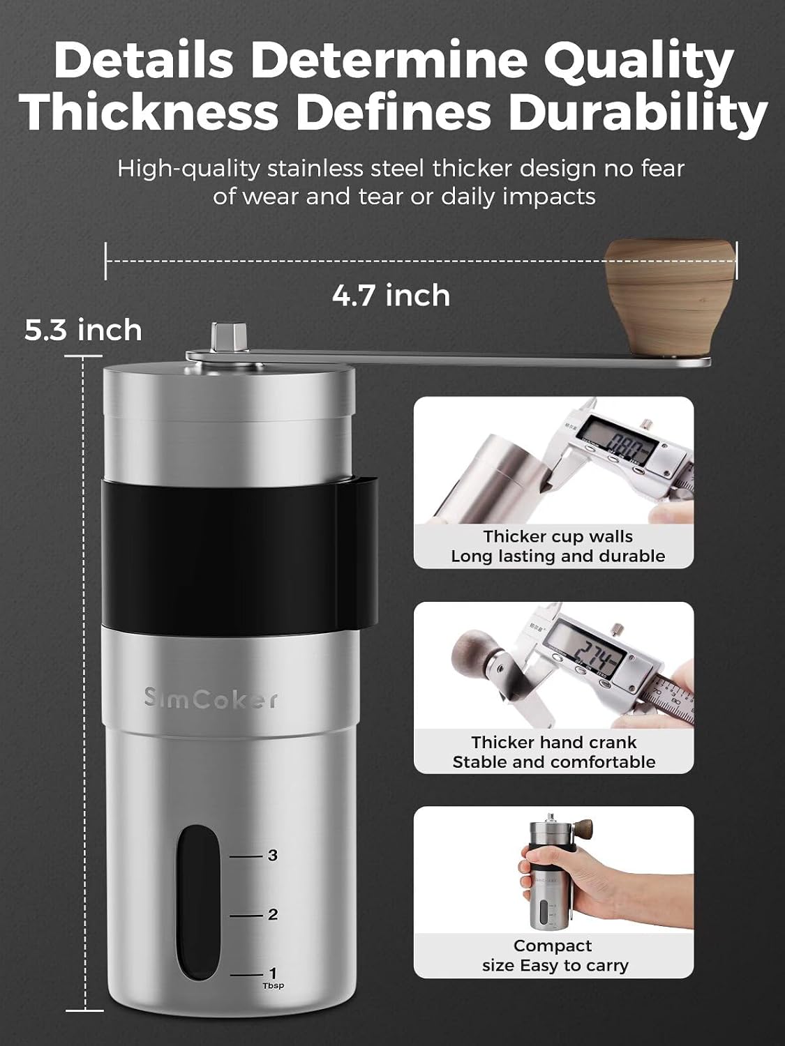 Manual Coffee Grinder,Ceramic Burr,20g Capacity,Adjustable Grind Setting,Portable Size for Camping,304 Stainless Steel - Image 6