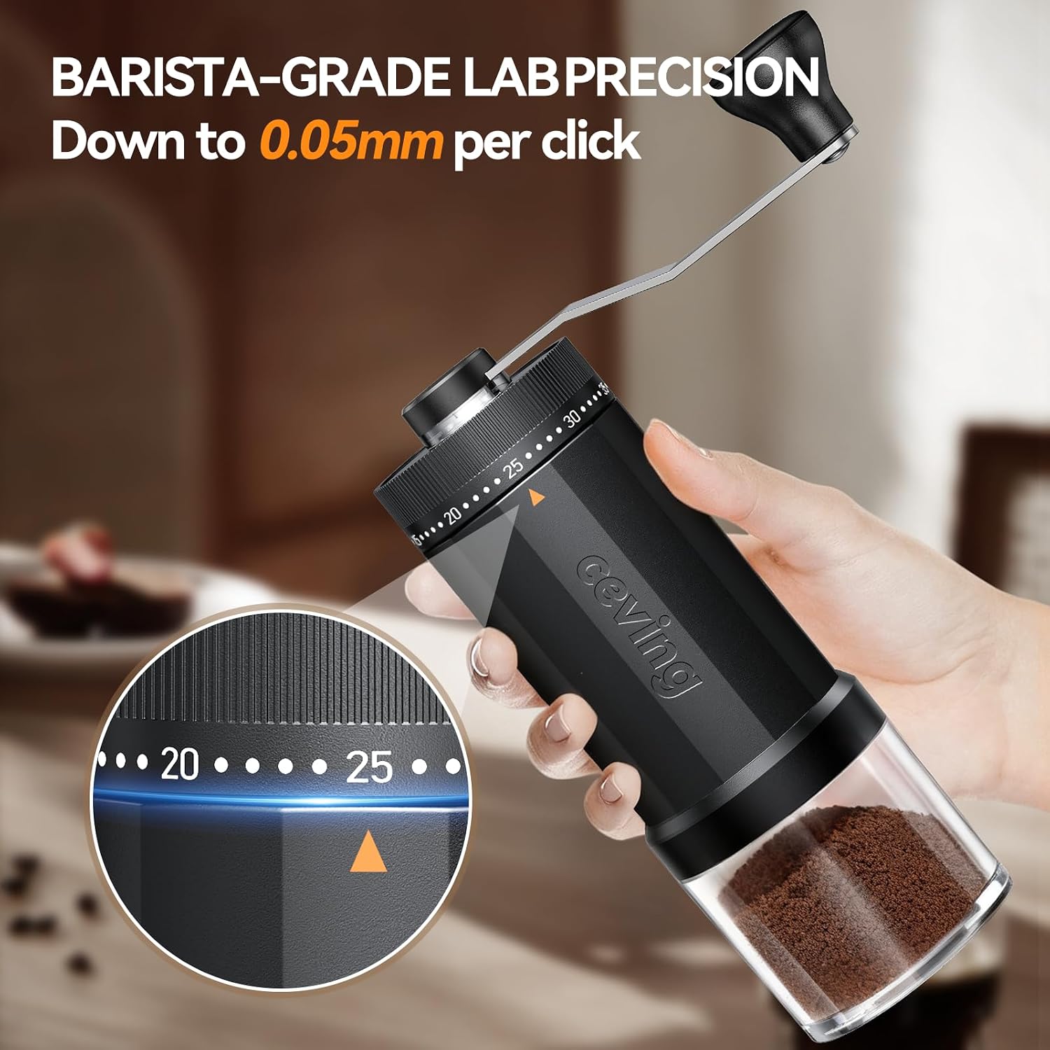World's First 60g Large Capacity Manual Coffee Grinder, Portable Hand Coffee Bean Mill with 40 Adjustable Settings, Ceramic Conical Burr Grinder for Pour Over, Camping, Travel, Gift, etc (Black) - Image 3