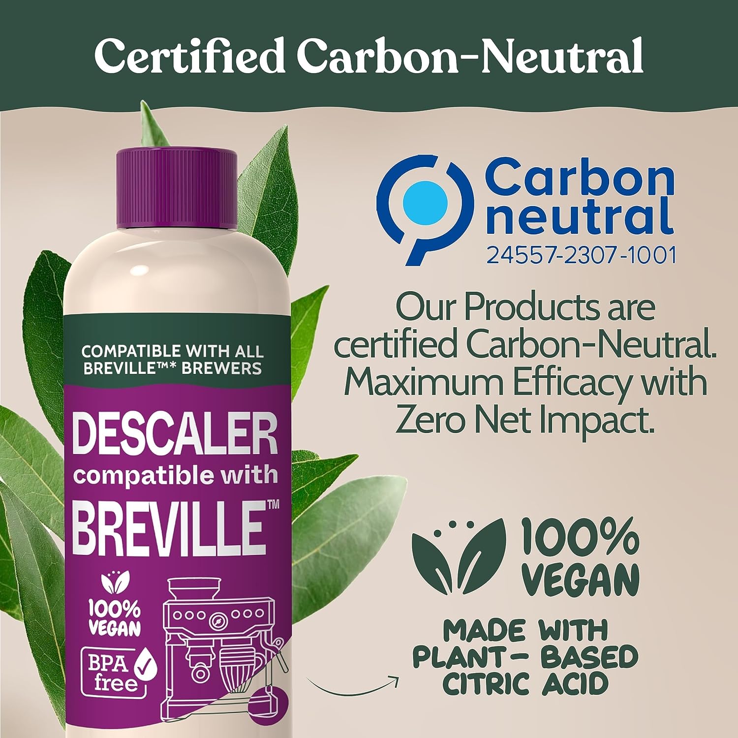 Breville Compatible Descaling Solution. Specially Formulated to Clean & Descale your Breville Espresso Machine. 2 Uses per Bottle, 2 Pack. Eco-Friendly Carbon Neutral Descaler Kit. - Image 2