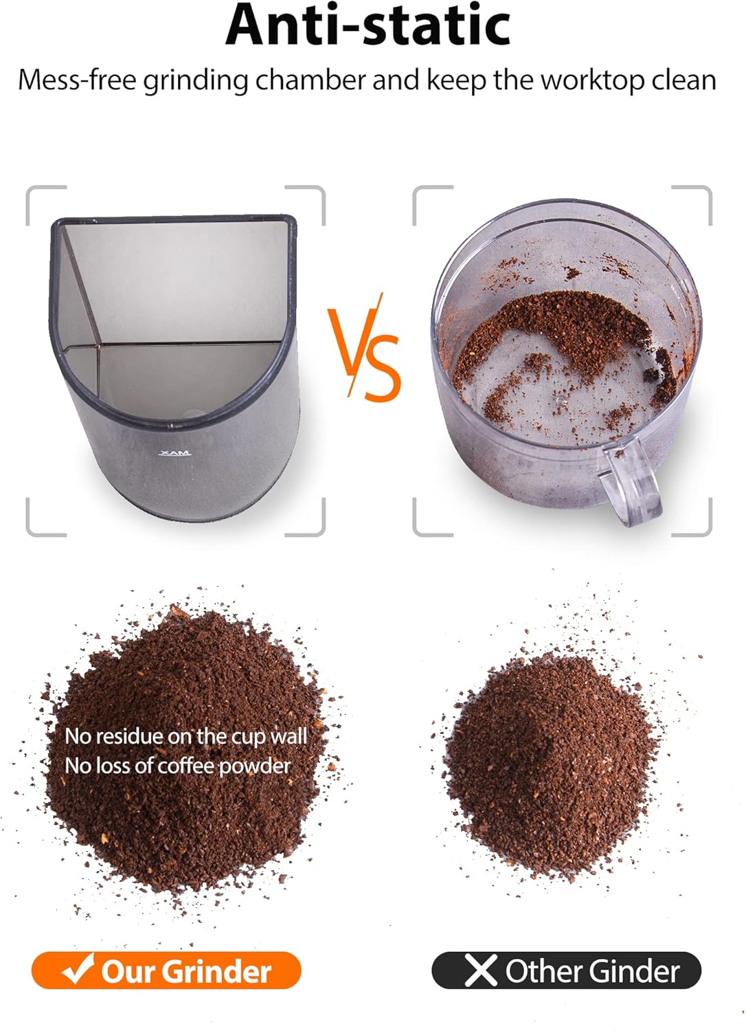 Aromaster Coffee Bean Grinder with 48 Gind Settings, Conical Burr Coffee Grinder for Home Use,Stainless Steel,40 Seconds Adjustable Timer,Anti-static,Easy to Clean with Brush,Beige - Image 5