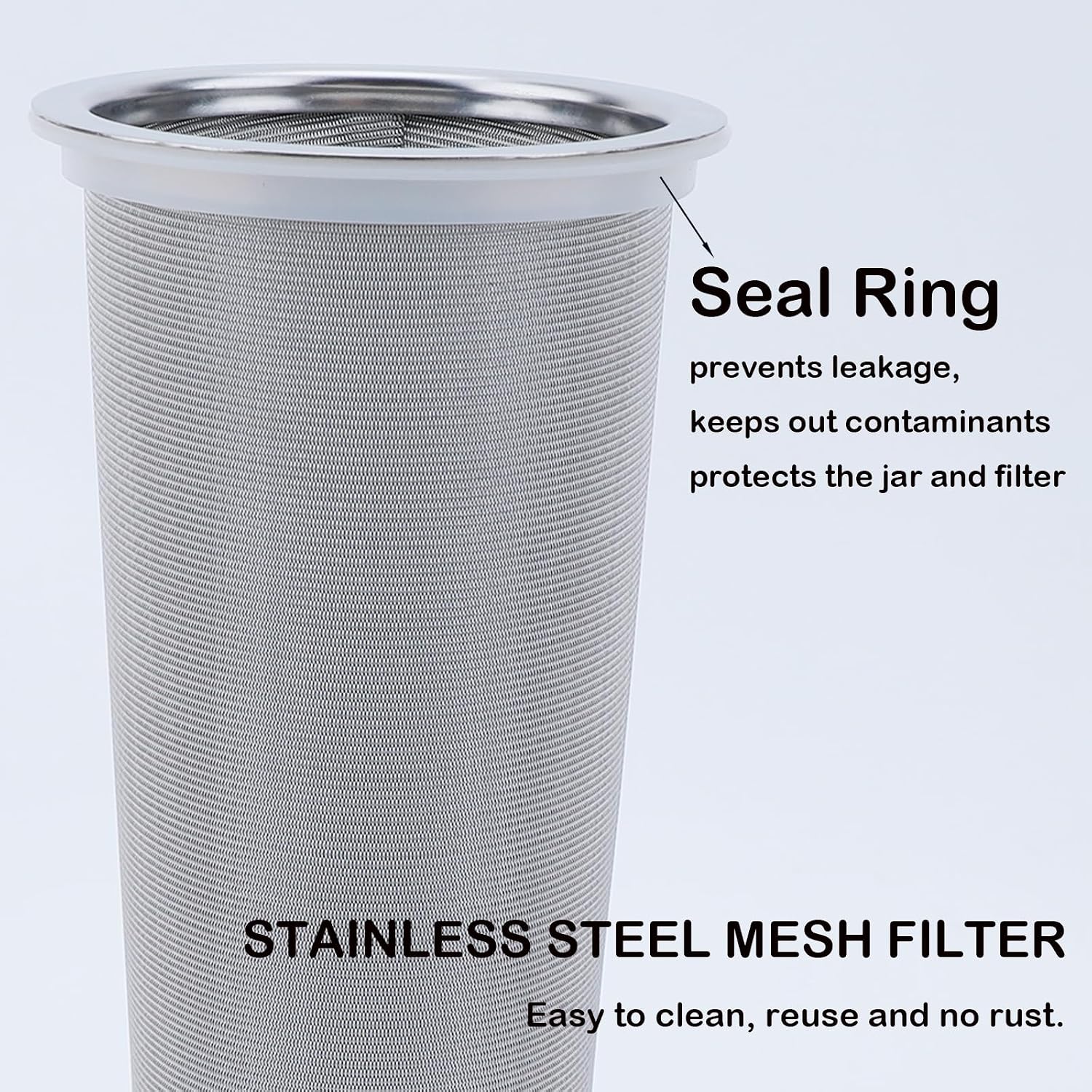 Fermus Cold Brew Coffee Filter for 64oz / 2Quart Wide Mouth Mason Jar Infuser 304 Stainless Steel Strainer with Seal Ring Design for Grounds Tea Fruit Coffee Filter - Image 3