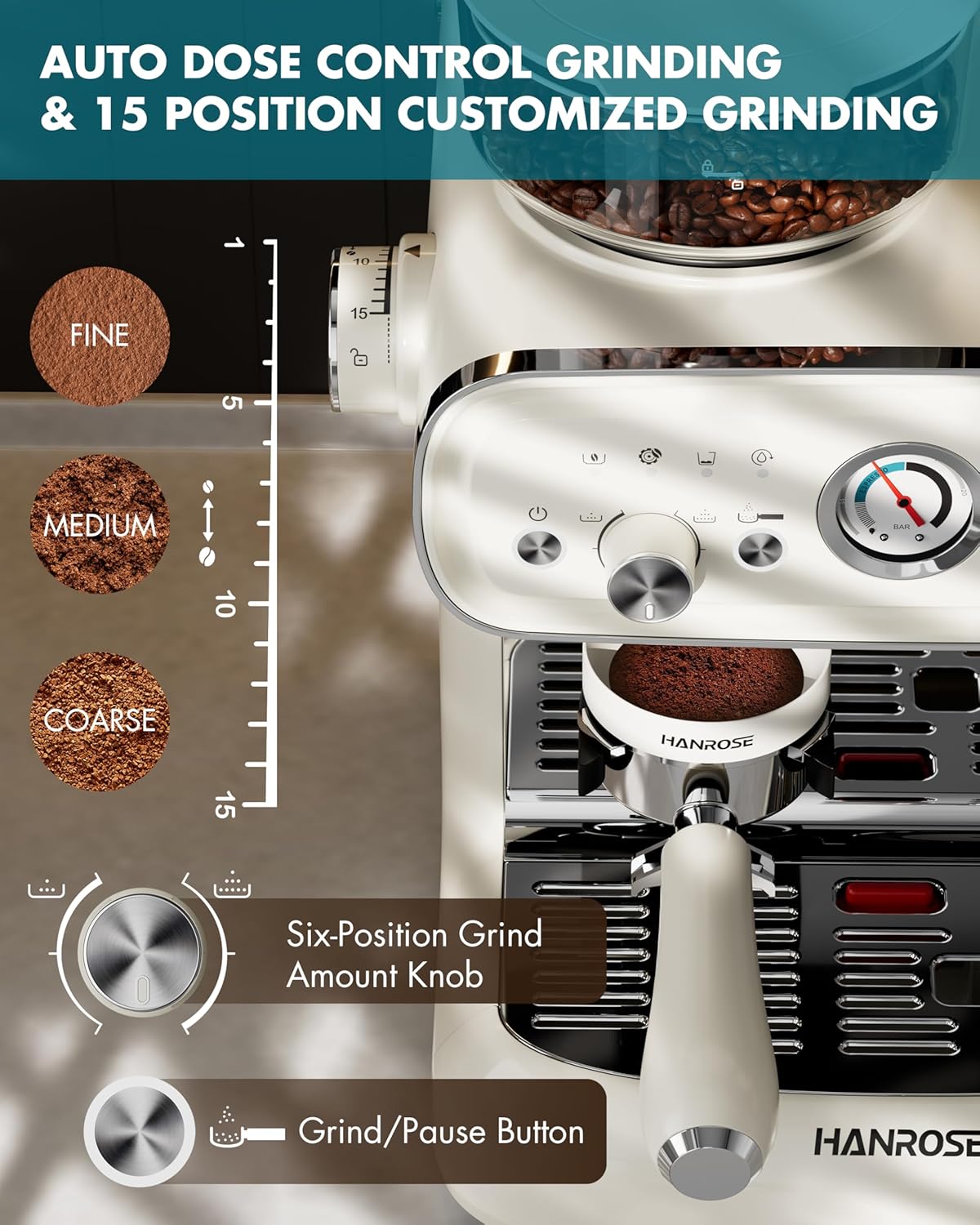 Espresso Machine With Grinder, 20 Bar Espresso Machine with Milk Frother Steam Wand, Espresso Machines for Home, Expresso Coffee Machines Professional, Cappuccino Latte Machine - Image 3