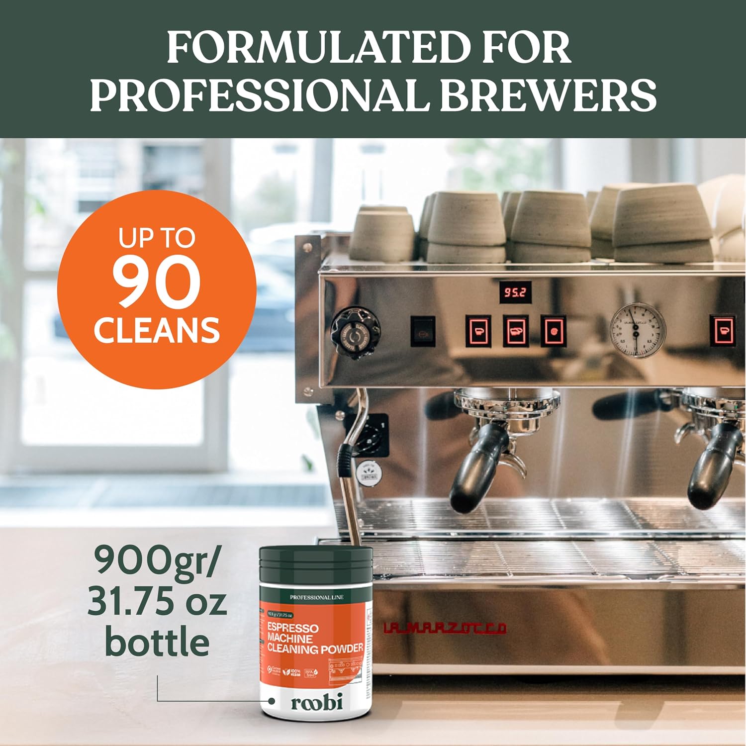 Roobi Professional Espresso Machine Cleaning Powder. Carbon Neutral Espresso Cleaner Powder. Up to 90 uses, 900gr. - Image 3