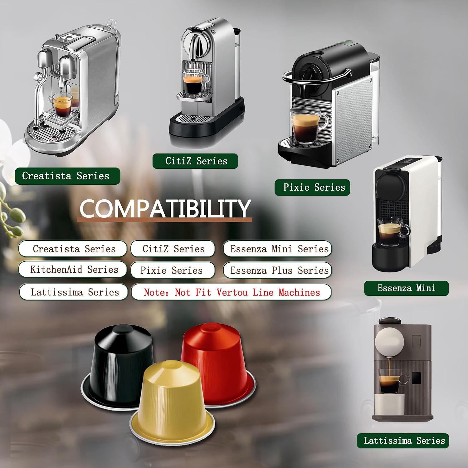 Espresso Capsules Refillable Coffee Pods For Nespresso Original Line,Disposable Aluminum Coffee Filter Capsule,Replacement Pods Kit For Nespresso Machine (60 Foil Seals Lids+60 Pods+1 Spoon) - Image 3
