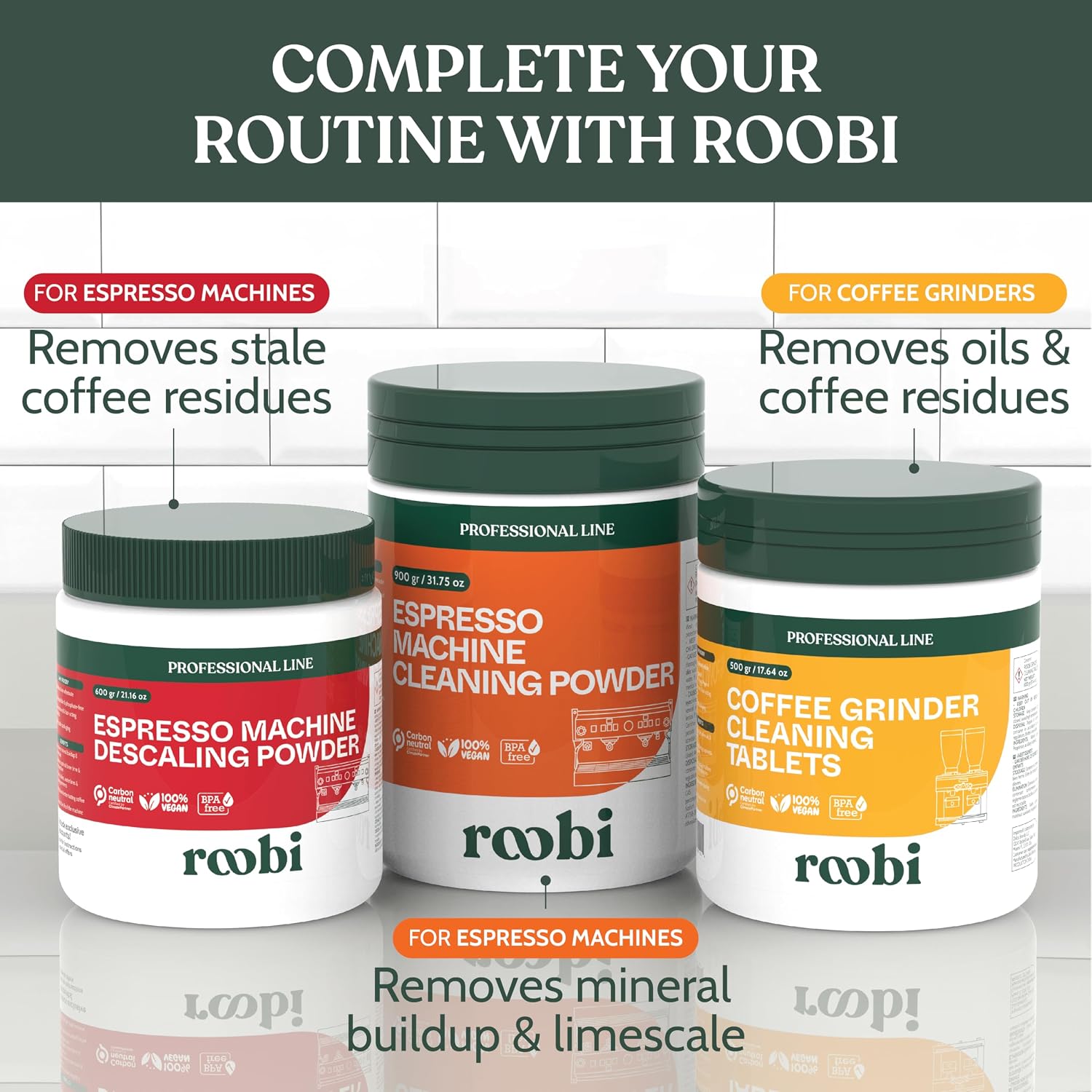 Roobi Professional Espresso Machine Descaling Powder. Carbon Neutral Espresso Descaler Powder. Up to 21 uses, 600gr. - Image 4