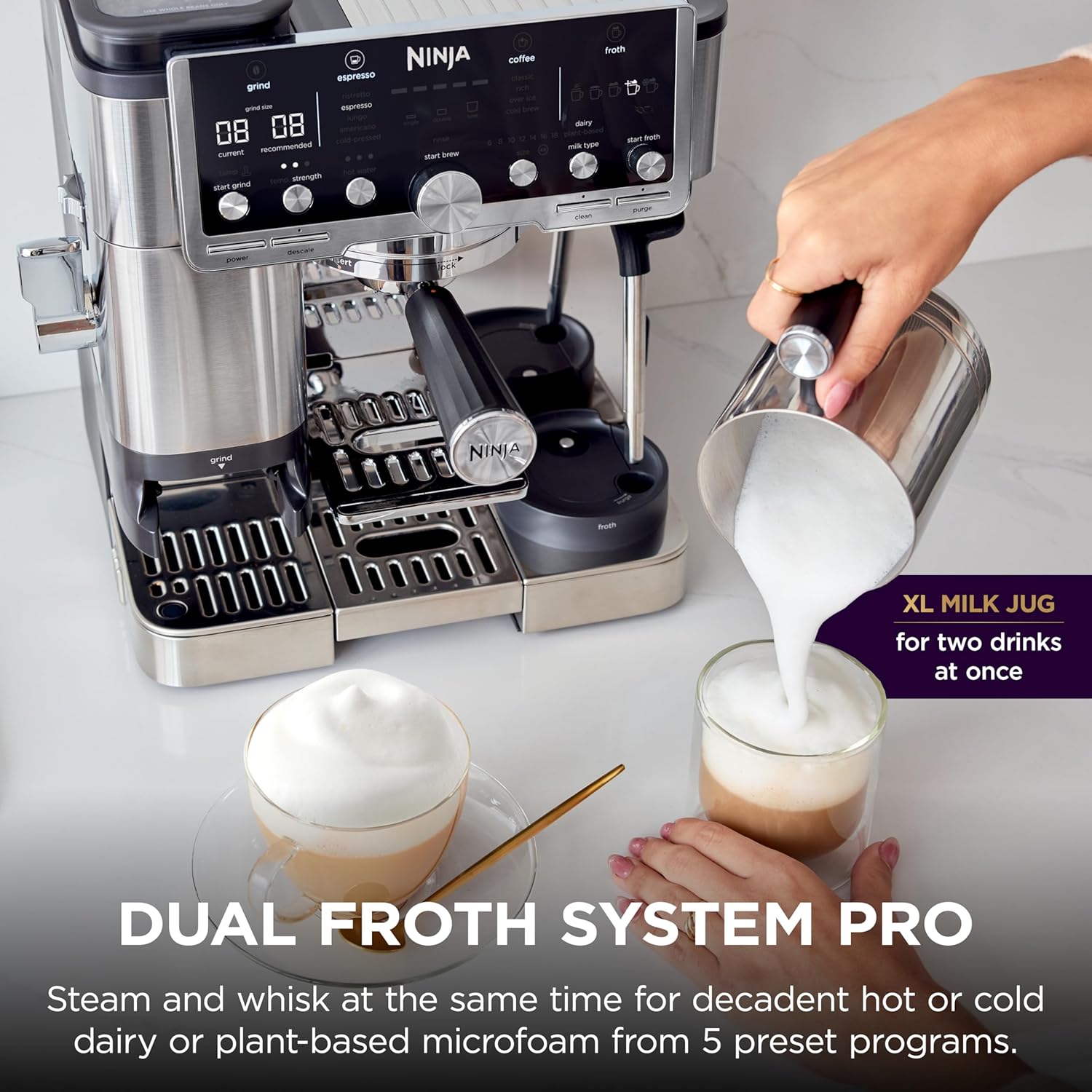 Ninja Luxe Café Pro Series, Espresso Machine, Drip Coffee, Cold Brew, Hot Water, Integrated Tamper, Built-in Grinder, Hands-Free Frother for Cappuccinos, Lattes, Americanos, Dairy or Non-Dairy, ES701 - Image 8