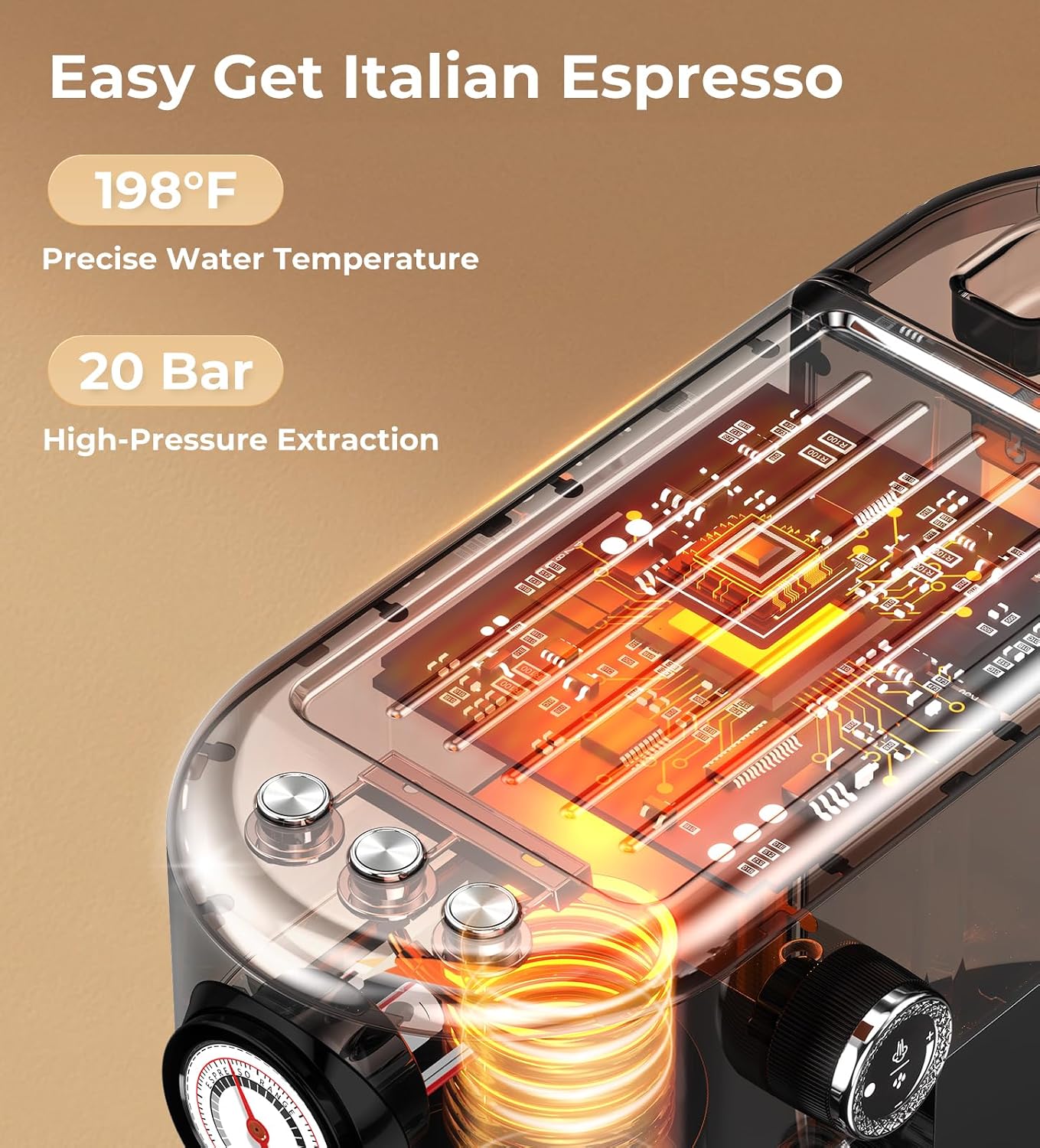 Atatix 20 Bar Espresso Machine with Milk Frother, Professional Compact Espresso Maker, Stainless Steel Coffee Machine with Precise Temp Control & 44oz Removable Water Tank for Latte, Cappuccino, Black - Image 5