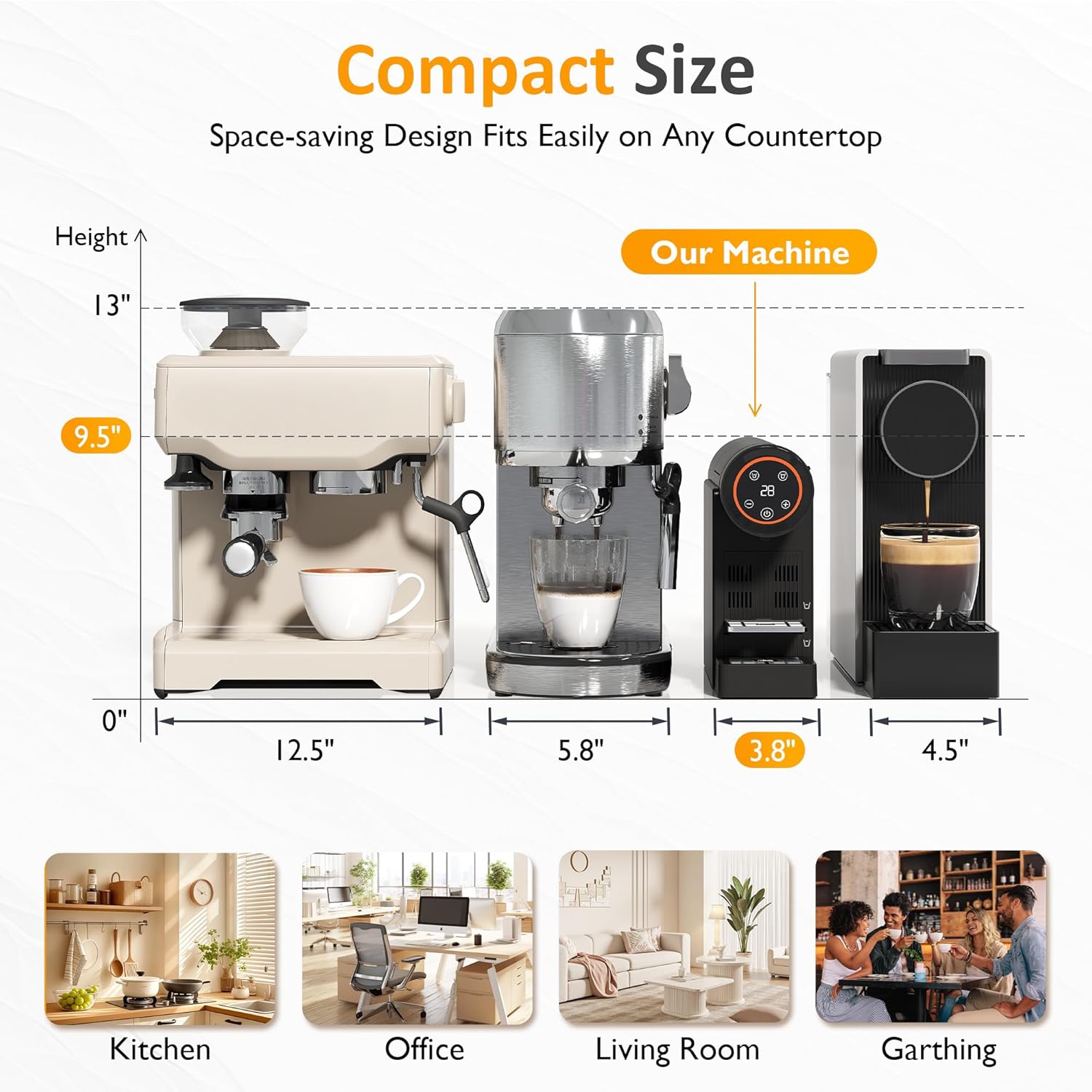 SUNVIVI Espresso Pod Machine for Home, Capsule Coffee Maker for NS Original Pods, 20 Bar Single Serve Mini Pod Maker with 22oz Removable Water Tank, Adjustable Cup Tray for Home & Office, Black - Image 2