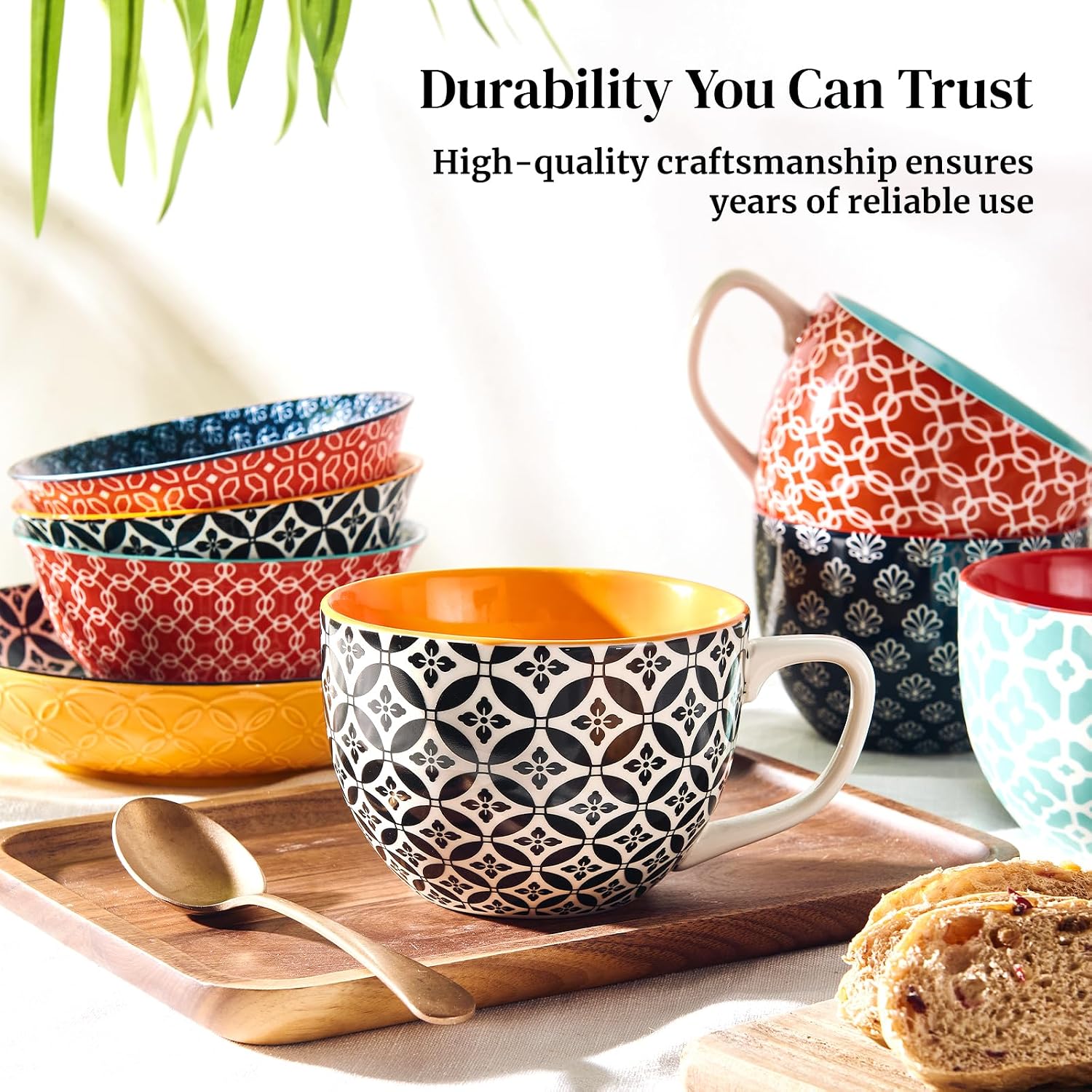 DOWAN Mosaian Soup Mugs, 24oz Large Coffee Mugs Set of 4, Soup Mugs With Handles, Ceramic Mugs for Soup/Coffee/Cereal/Latte, Thanksgiving and Housewarming Gifts for Family and Friends - Image 8