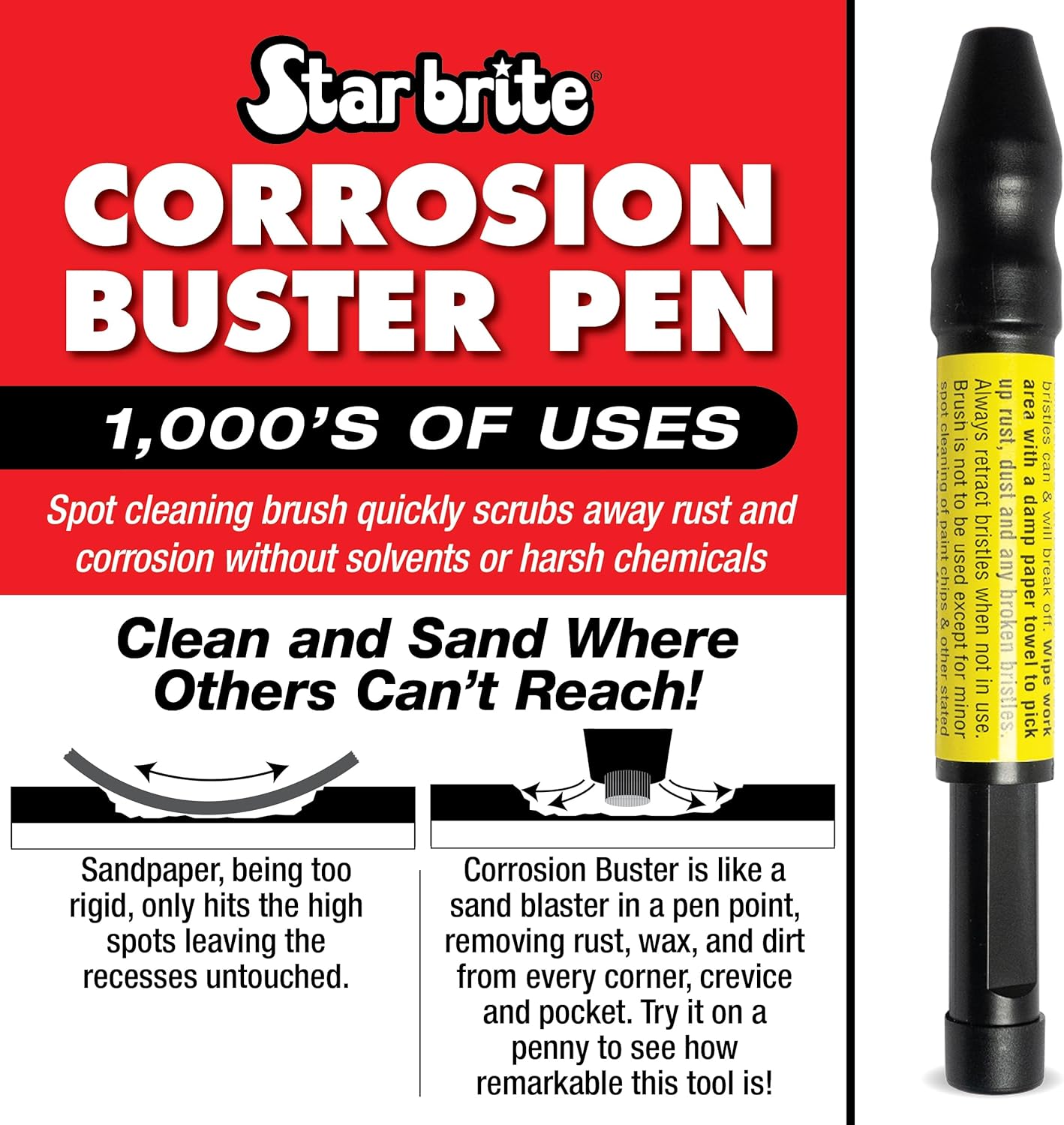 STAR BRITE Corrosion Buster Pen - Precision Rust and Corrosion Removal Tool for Electrical Connections, Marine Gear, Fishing Equipment and More - Easy Grip, Adjustable Fiber Length - Image 3