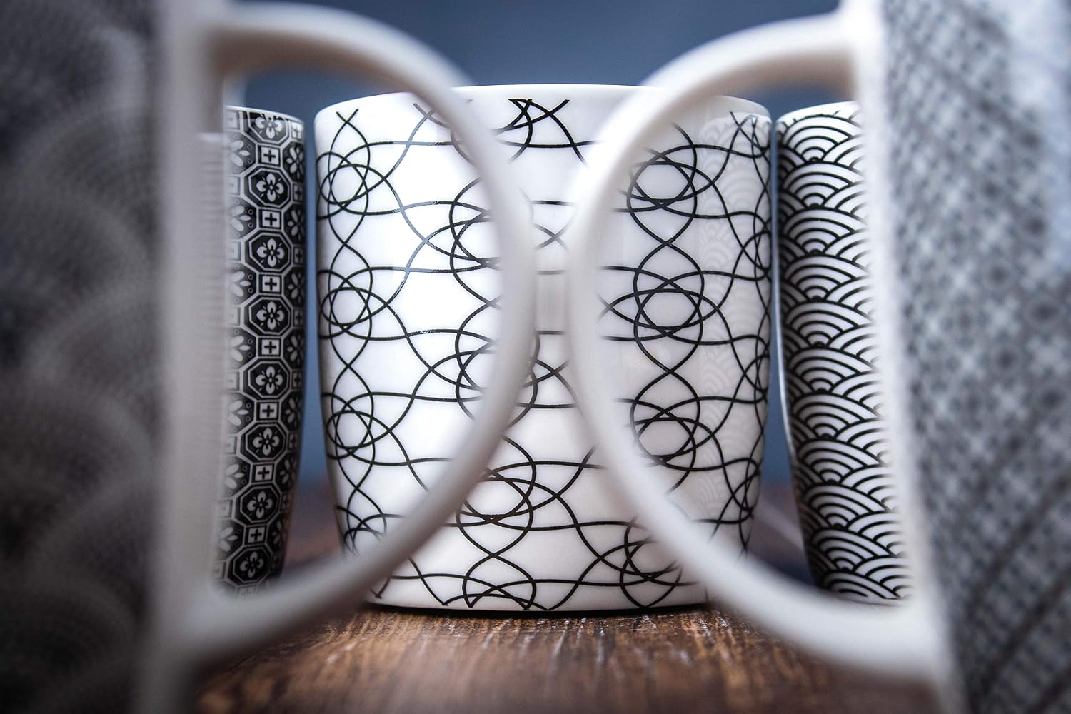 Set of 6 11.5 oz Coffee Mugs with Black and White Geometric Patterns, Ceramic Tea Cup Set - Image 7