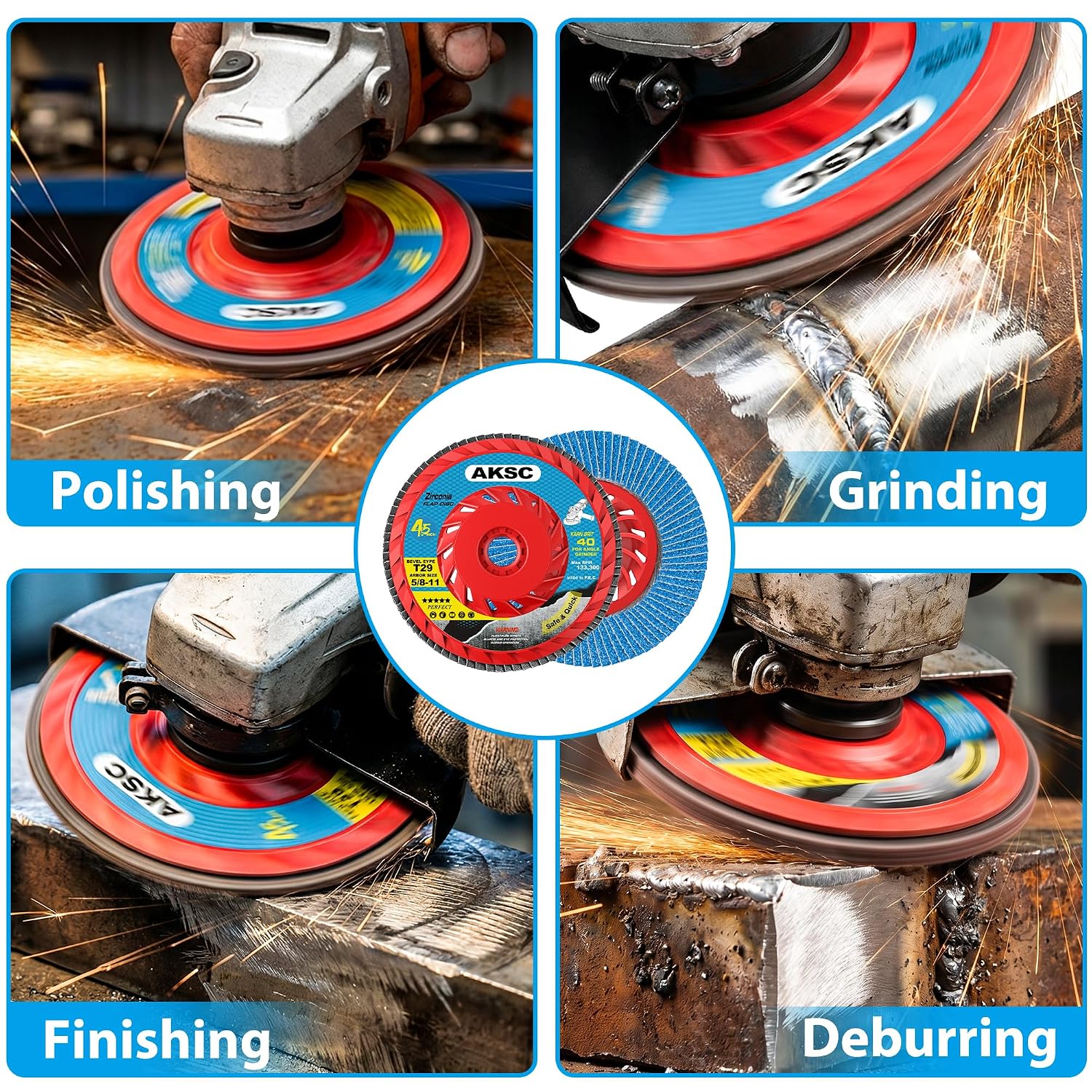 Flap Discs, No Tools Installation 40 Grit 4 1/2 x 5/8-11 Inches Flap Sanding Disc for Angle Grinder, Zirconia Grinding Wheel for Metal Sanding, Type 29, 10Packs - Image 8