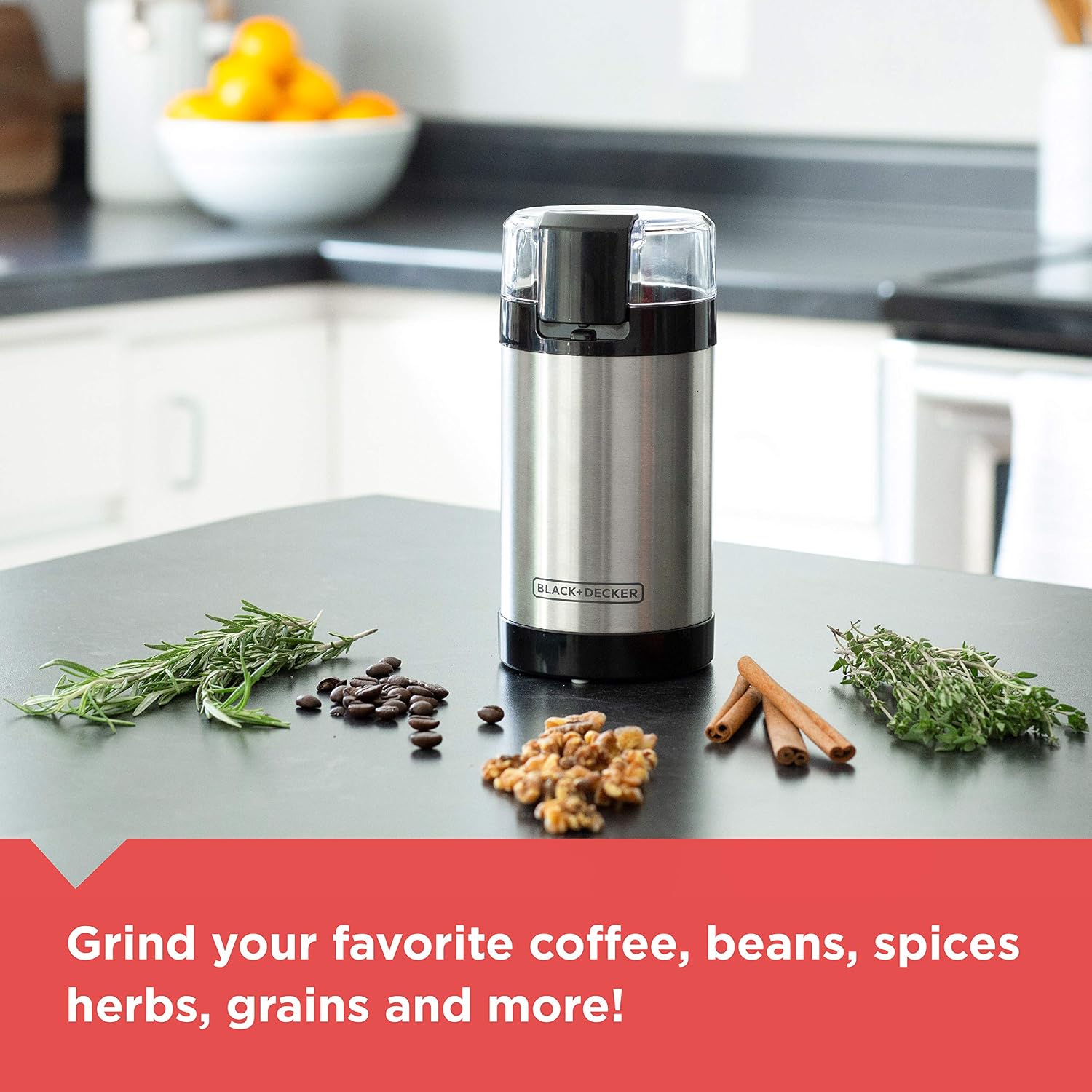 BLACK+DECKER One Touch Coffee Grinder, 2/3 Cup Coffee Bean Capacity, Spice Grinder, One Touch Push-Button Control -150 Watts -Stainless Steel Blades - Image 3