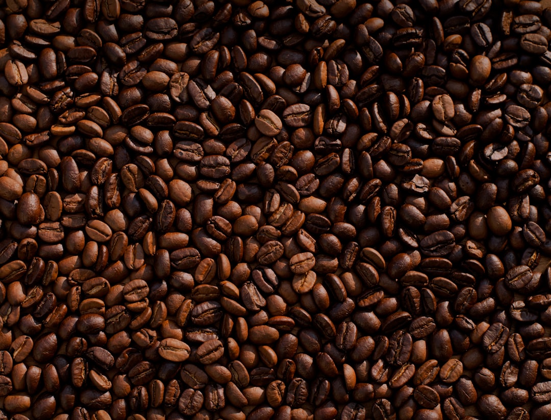 Close-up of freshly roasted coffee beans with a focus on their texture and color, showcasing the rich aroma and flavor potential.