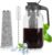 Cold Brew Coffee Maker – 64 Oz Heavy-Duty Glass Mason Jar Pitcher with Stainless Steel Filter, Leak-Proof Lid, Ergonomic Handle & Precision Pour Spout – Ideal for Iced Coffee, Tea, Cold Brew (Black)